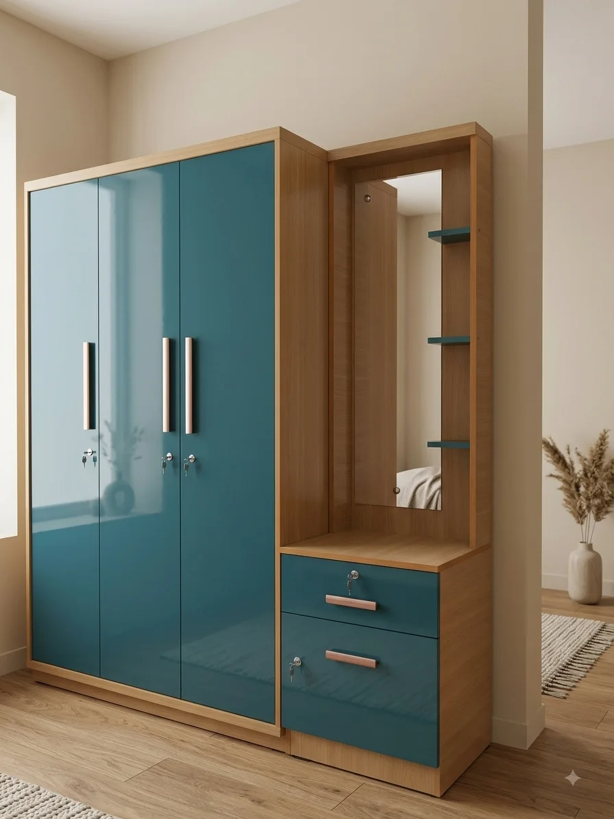 Lagoon teal wardrobe with dressing unit — wardrobes in particle board