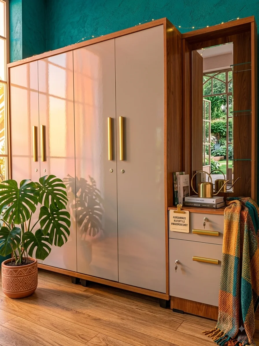 Solstice peach wardrobe with mirror — wardrobes in particle board