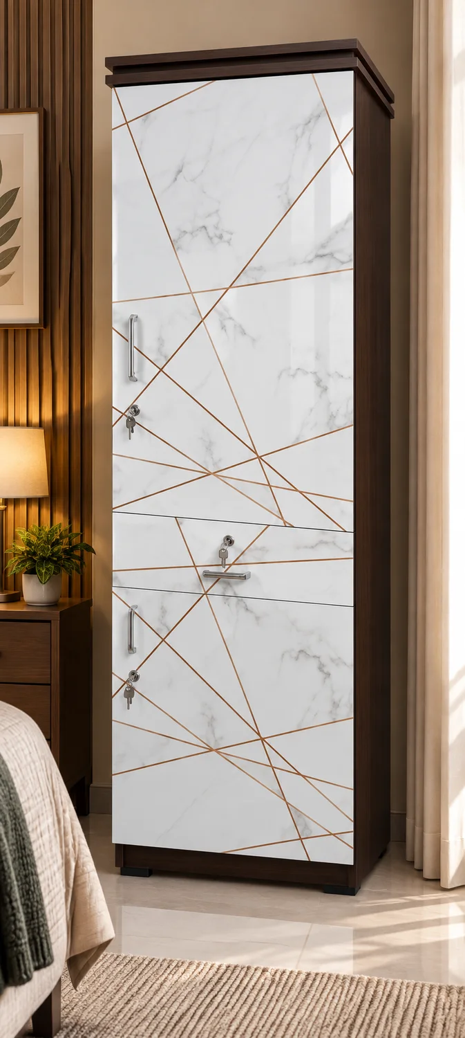 Calacatta marble-look mirror wardrobe — wardrobes in particle board