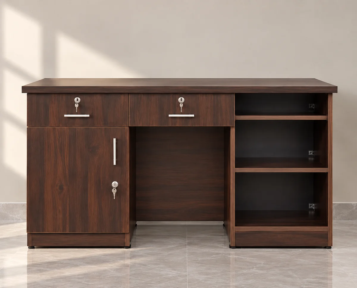 Meridian walnut study desk with shelves — study tables in wood