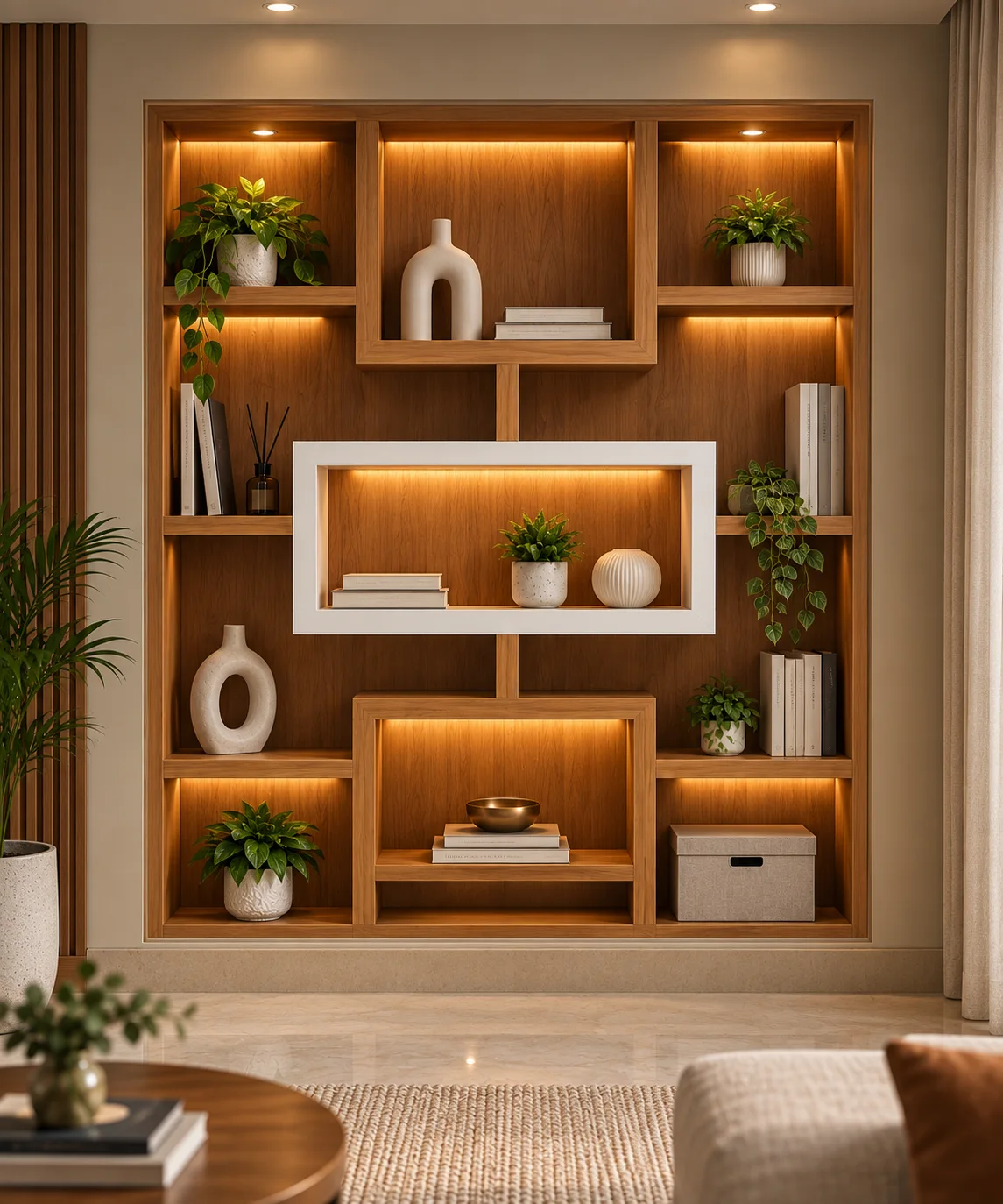Gallery illuminated display shelving — display units in wood