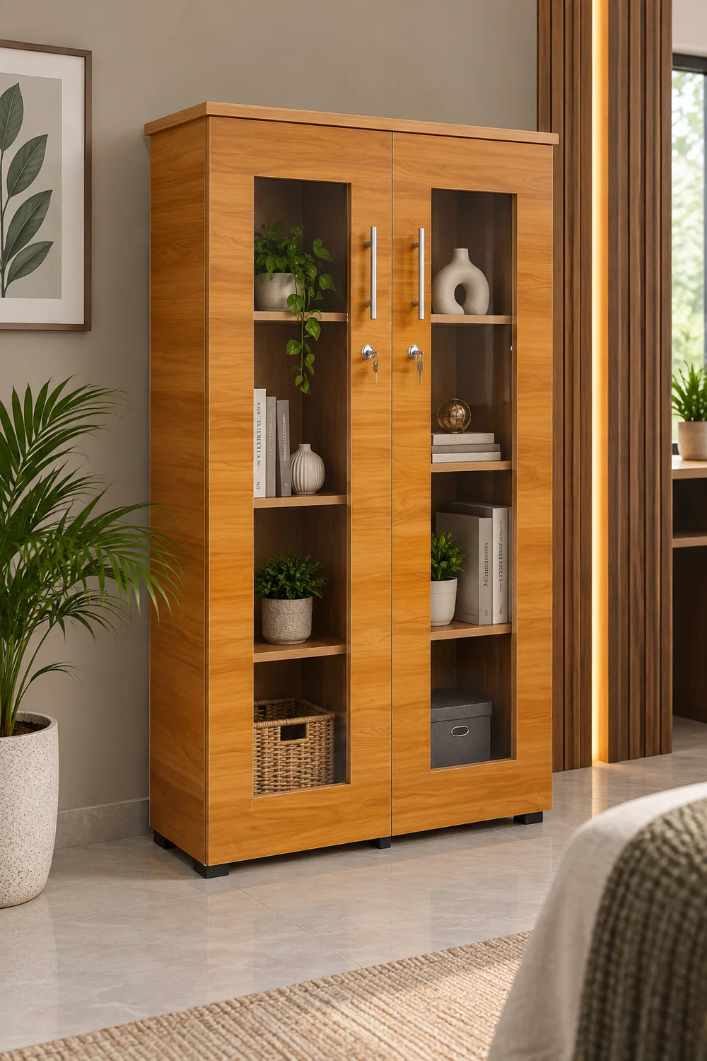 Curio glass-front display cabinet — display units in wood