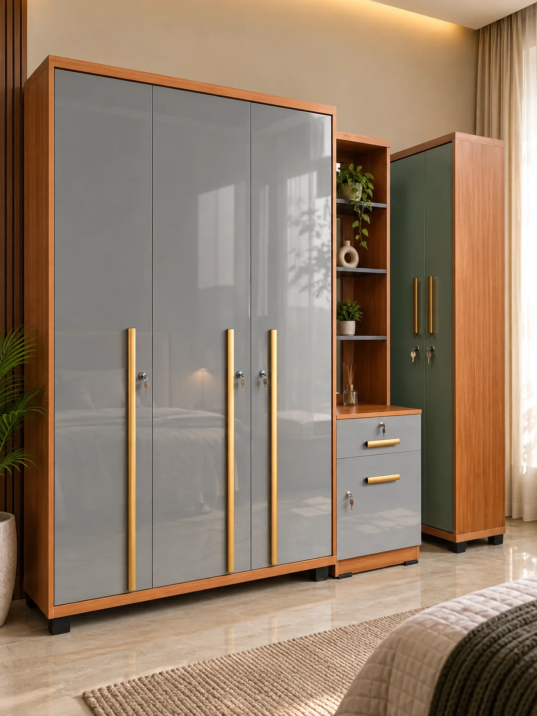 Slate grey wardrobe with dressing unit — wardrobes in particle board