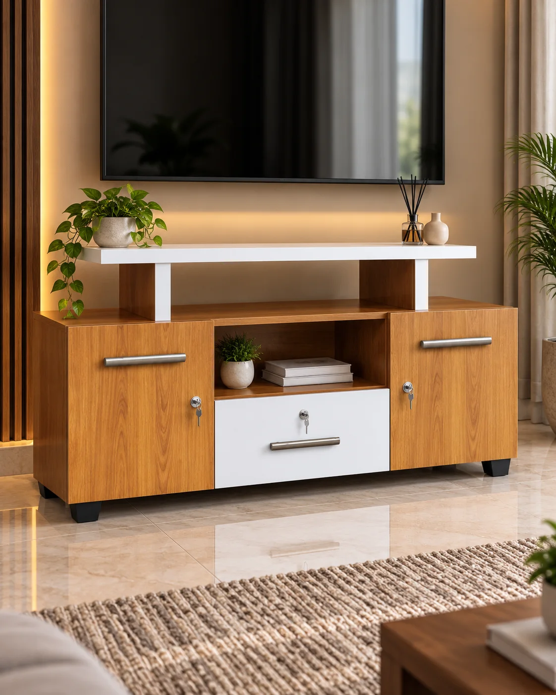 Horizon oak and white media console — tv units in wood