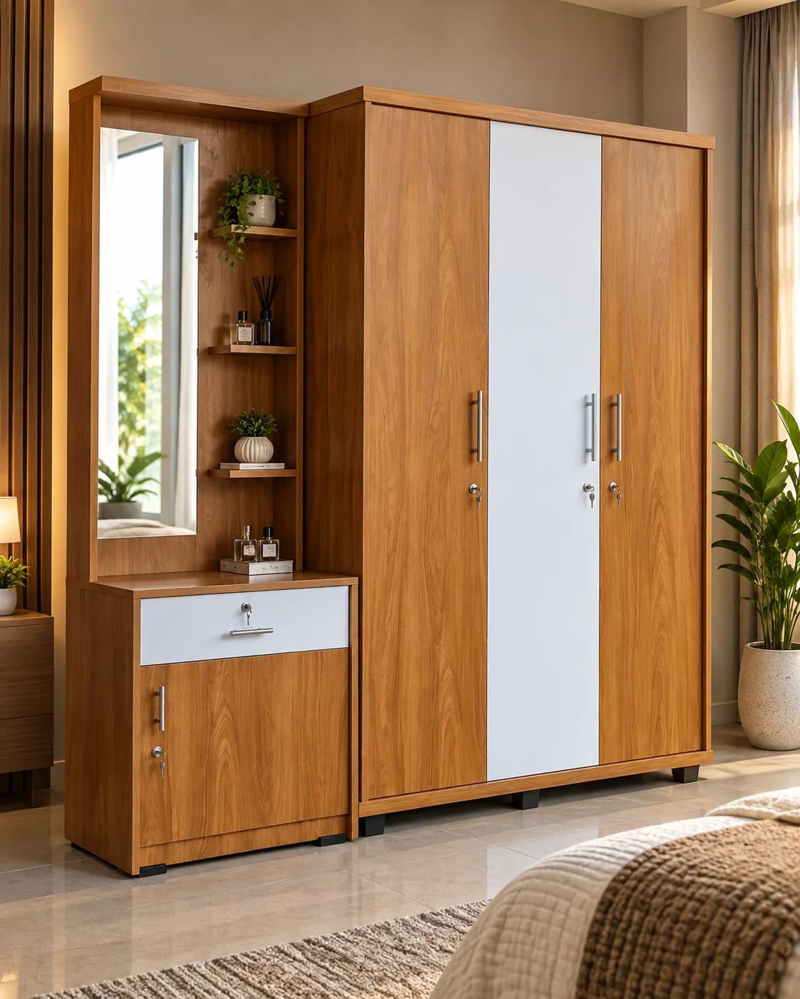 Amber wood mirror wardrobe — wardrobes in particle board